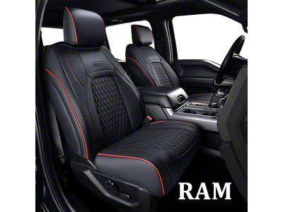 Faux Leather Custom Front Seat Covers; Black with Red Piping (09-18 RAM 1500 w/ Front Bucket Seats)
