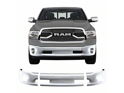 Front Bumper Cover with Fog Light Openings; Not Pre-Drilled for Front Parking Sensors; Gloss White (13-18 RAM 1500, Excluding Express, Rebel & Sport)