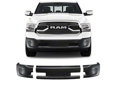 Front Bumper Cover without Fog Light Openings; Not Pre-Drilled for Front Parking Sensors; Textured Black (13-18 RAM 1500, Excluding Rebel)
