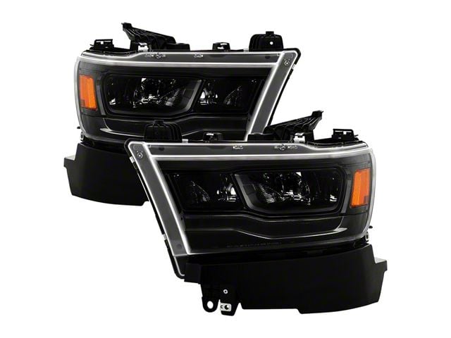 Full LED Headlights; Black Housing; Clear Lens (19-24 RAM 1500 w/ Factory Halogen Headlights)