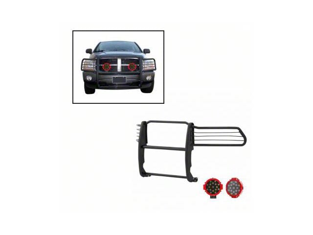 Grille Guard with 7-Inch Red Round LED Lights; Black (02-05 RAM 1500)