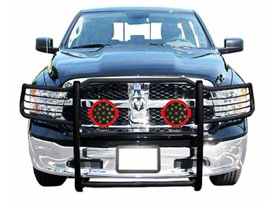 Grille Guard with 7-Inch Round LED Lights; Black (09-18 RAM 1500, Excluding Rebel)