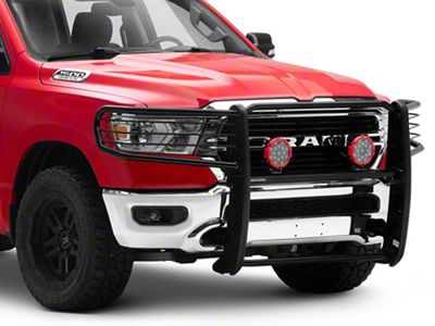 Grille Guard with 7-Inch Round LED Lights; Black (19-24 RAM 1500, Excluding EcoDiesel, Rebel & TRX)