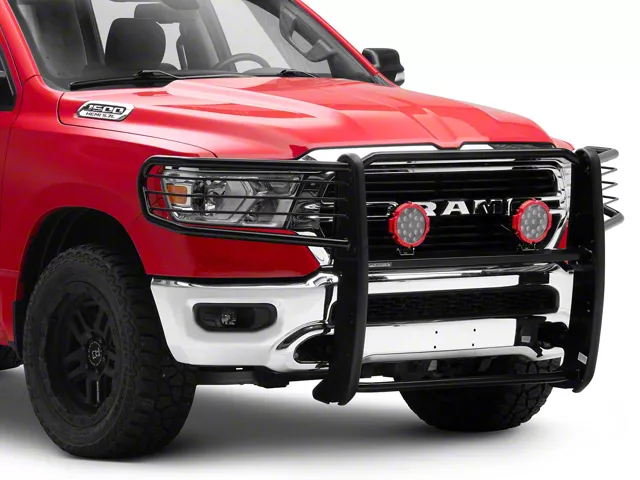 Grille Guard with 7-Inch Round LED Lights; Black (19-24 RAM 1500, Excluding EcoDiesel, Rebel & TRX)