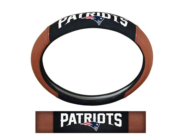 Grip Steering Wheel Cover with New England Patriots Logo; Tan and Black (Universal; Some Adaptation May Be Required)
