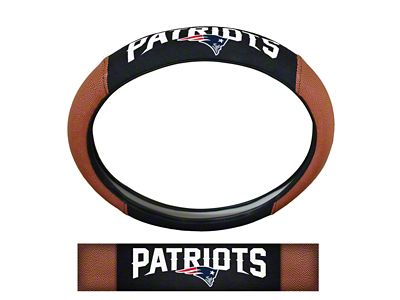 Grip Steering Wheel Cover with New England Patriots Logo; Tan and Black (Universal; Some Adaptation May Be Required)