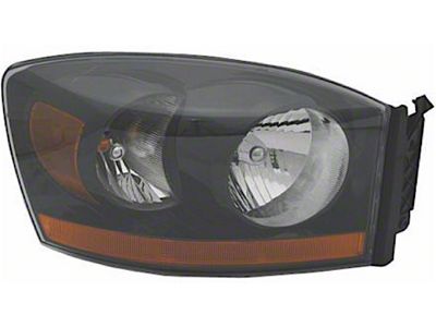 CAPA Replacement Halogen Headlight; Black Housing; Clear Lens; Passenger Side (2006 RAM 1500)