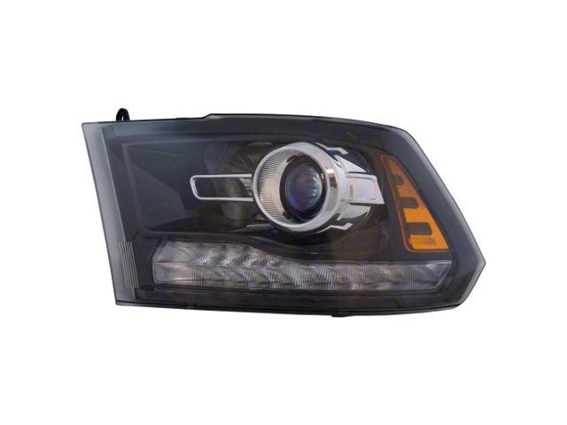 Halogen Projecton Style Headlight; Black Housing; Clear Lens; Driver Side (13-18 RAM 1500 w/ Factory Halogen Projector Headlights)