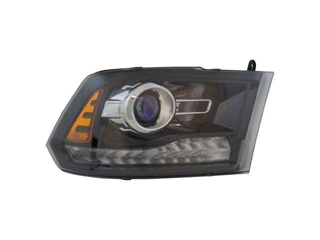Halogen Projecton Style Headlight; Black Housing; Clear Lens; Passenger Side (13-18 RAM 1500 w/ Factory Halogen Projector Headlights)
