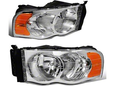 Headlights with Amber Corners; Chrome Housing; Clear Lens (02-05 RAM 1500)