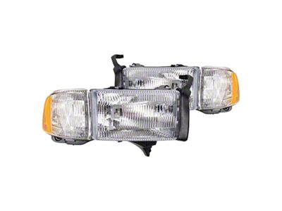 Headlights; Chrome Housing; Clear Lens (94-01 RAM 1500, Excluding Sport)