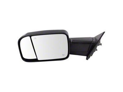 Heated Manual Folding Towing Mirror with Blind Spot Warning; Textured Black; Driver Side (19-25 RAM 1500)