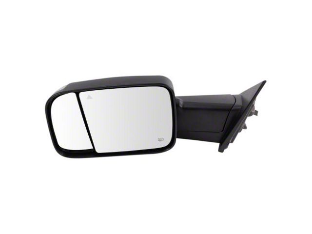 Heated Manual Folding Towing Mirror with Blind Spot Warning; Textured Black; Driver Side (19-24 RAM 1500)