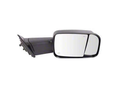 Heated Manual Folding Towing Mirror with Blind Spot Warning; Textured Black; Passenger Side (19-24 RAM 1500)