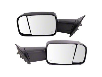 Heated Manual Folding Towing Mirror with Blind Spot Warning; Textured Black (19-24 RAM 1500)