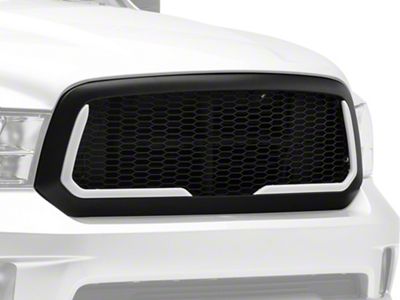 Honeycomb Mesh Style Upper Replacement Grille with LED DRL Lights; Matte Black (13-18 RAM 1500, Excluding Rebel)