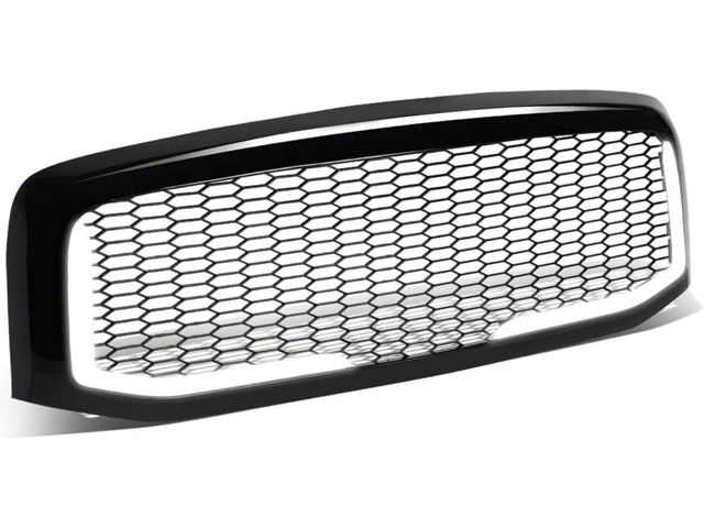 Honeycomb Mesh Upper Replacement Grille with LED DRL Light; Gloss Black (06-08 RAM 1500)