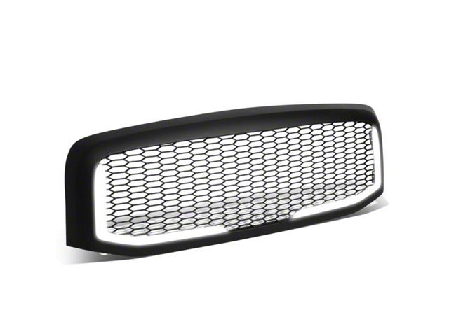 Honeycomb Mesh Upper Replacement Grille with LED DRL Light; Matte Black (06-08 RAM 1500)