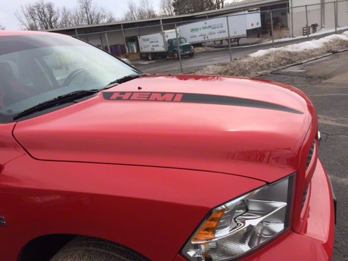 RAM 1500 Hood Spear Stripes with HEMI Lettering; Matte Black (09-18 RAM ...