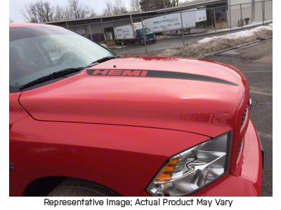 Hood Spear Stripes with HEMI Logo; Gloss Black (09-18 RAM 1500)