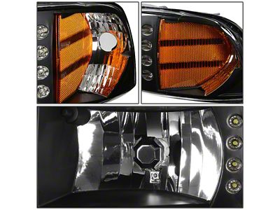 LED DRL Headlights with Amber Corner; Black Housing; Clear Lens (94-01 RAM 1500, Excluding Sport)