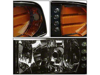 LED DRL Headlights with Amber Corner; Chrome Housing; Smoked Lens (94-01 RAM 1500, Excluding Sport)