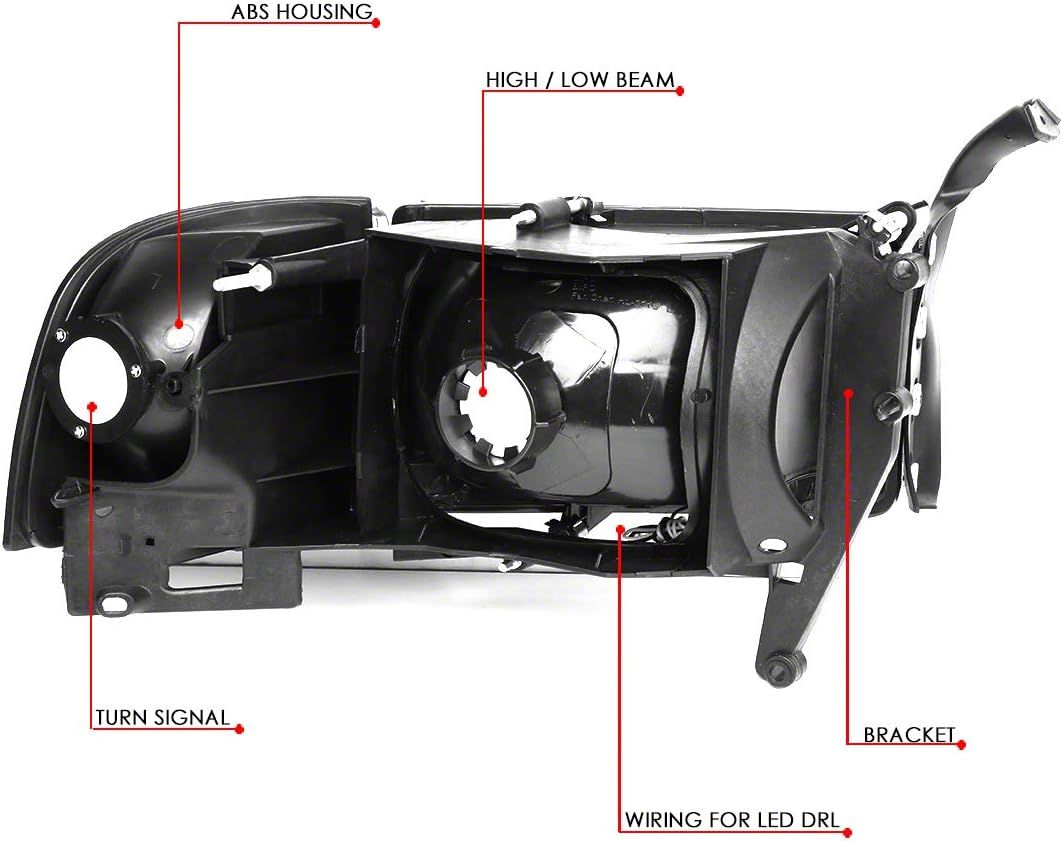 1994-2002 Ram Lights Dodge Ram Headlights Assembly With LED DRL - Chrome Housing Clear Corner Lamps For 94-02 Ram 1500/2500/3500 Non-Sport Models LED DRL Headlight Assembly - Foto 4
