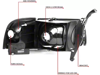 1994-2002 Ram Lights Dodge Ram Headlights Assembly With LED DRL - Chrome Housing Clear Corner Lamps For 94-02 Ram 1500/2500/3500 Non-Sport Models LED DRL Headlight Assembly - Foto 4
