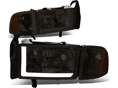 LED DRL Headlights with Amber Corner Lights; Smoke Housing; Clear Lens (94-01 RAM 1500, Excluding Sport)