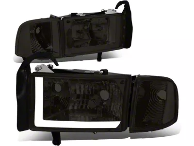 LED DRL Headlights with Clear Corner Lights; Smoke Housing; Clear Lens (94-01 RAM 1500, Excluding Sport)