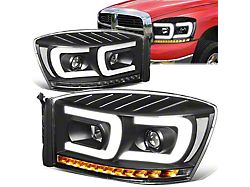 LED DRL Sequential Projector Headlights; Black Housing; Clear Lens (06-08 RAM 1500)