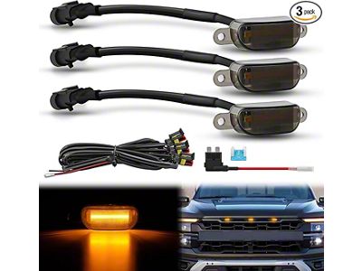 LED Front Grille Marker Lights; Amber with Smoke Lens (13-18 RAM 1500 w/ Aftermarket Raptor Style Grille)