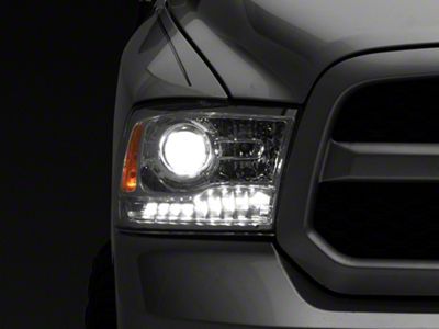 Raxiom LED Halo Headlights with Switchback Turn Signals; Chrome Housing; Clear Lens (09-18 RAM 1500 w/ Factory Halogen Non-Projector Headlights)