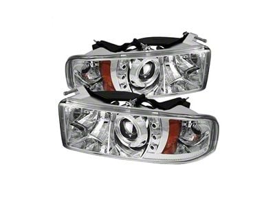 LED Halo Projector Headlights; Chrome Housing; Clear Lens (94-01 RAM 1500)