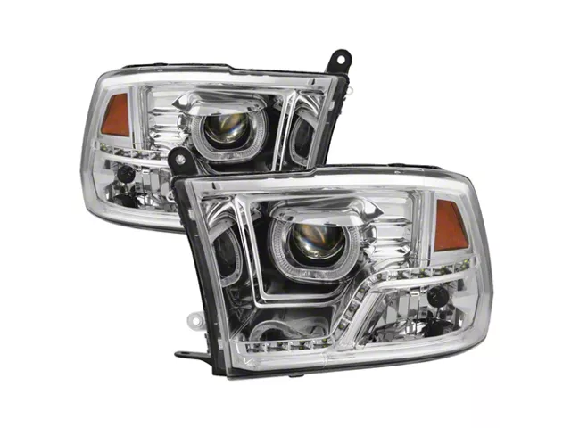 LED Halo Projector Headlights; Chrome Housing; Clear Lens (09-18 RAM 1500 w/ Factory Halogen Non-Projector Headlights)