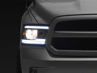 LED Strip Factory Style Headlights; Black Housing; Clear Lens (09-18 RAM 1500 w/ Factory Halogen Headlights)