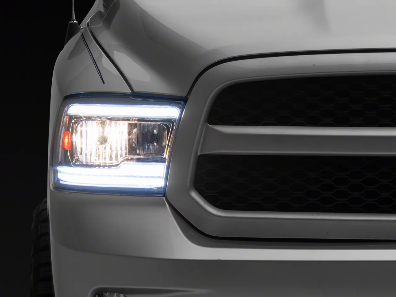 RAM 1500 LED Strip Factory Style Headlights; Chrome Housing; Clear Lens