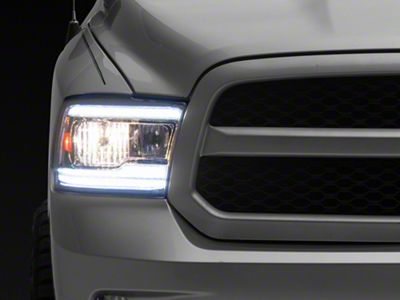 LED Strip Factory Style Headlights; Chrome Housing; Clear Lens (09-18 RAM 1500 w/ Factory Halogen Headlights)