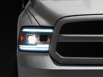 LED Strip Projector Headlights; White Housing; Clear Lens (09-18 RAM 1500 w/ Factory Halogen Headlights)