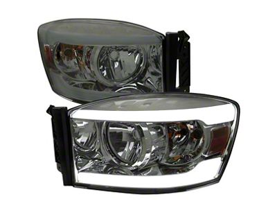 LED Tube Factory Style Headlights with Amber Reflectors; Chrome Housing; Light Smoked Lens (06-08 RAM 1500)