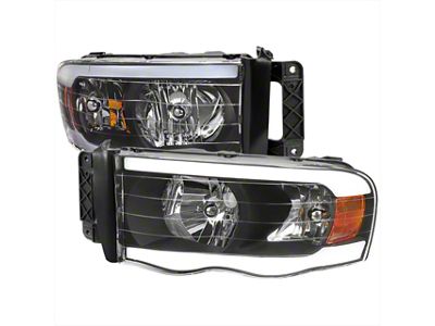 LED Tube Factory Style Headlights; Matte Black Housing; Clear Lens (02-05 RAM 1500)