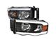 LED Tube Factory Style Headlights; Matte Black Housing; Clear Lens (02-05 RAM 1500)