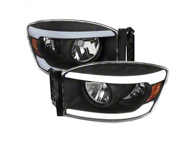 LED Tube Factory Style Headlights; Matte Black Housing; Clear Lens (06-08 RAM 1500)