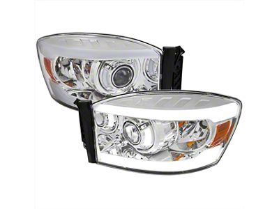 LED Tube Projector Headlights; Chrome Housing; Clear Lens (06-08 RAM 1500)