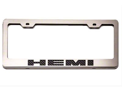 License Plate Frame with HEMI Logo; Red Carbon Fiber (Universal; Some Adaptation May Be Required)