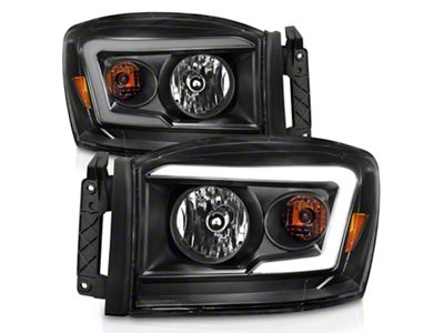 Light Bar Style Crystal Headlights; Black Housing; Clear Lens (06-08 RAM 1500)