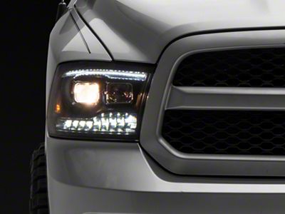 Light Bar Style Projector Headlights; Black Housing; Clear Lens (09-18 RAM 1500 w/ Factory Halogen Non-Projector Headlights)