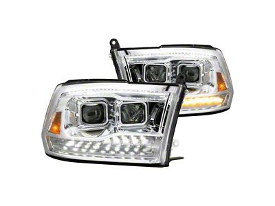 Light Bar Style Projector Headlights; Chrome Housing; Clear Lens (09-18 RAM 1500 w/ Factory Halogen Non-Projector Headlights)