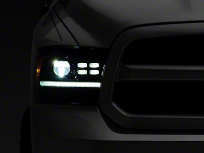 AlphaRex LUXX-Series LED Projector Headlights; Alpha Black Housing; Clear Lens (13-18 RAM 1500 w/ Factory Projector Headlights)