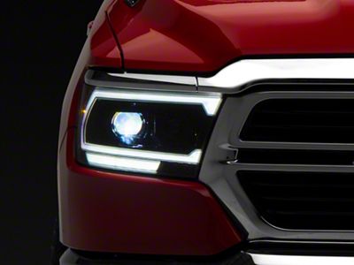 AlphaRex MK II LUXX-Series 2500 Style LED Projector Headlights; Alpha Black Housing; Clear Lens (19-24 RAM 1500 w/ Factory Halogen Headlights)